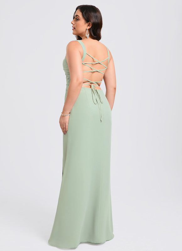 Robe Pastel Vert Sirène Longueur Ras Du Sol - gallery 7