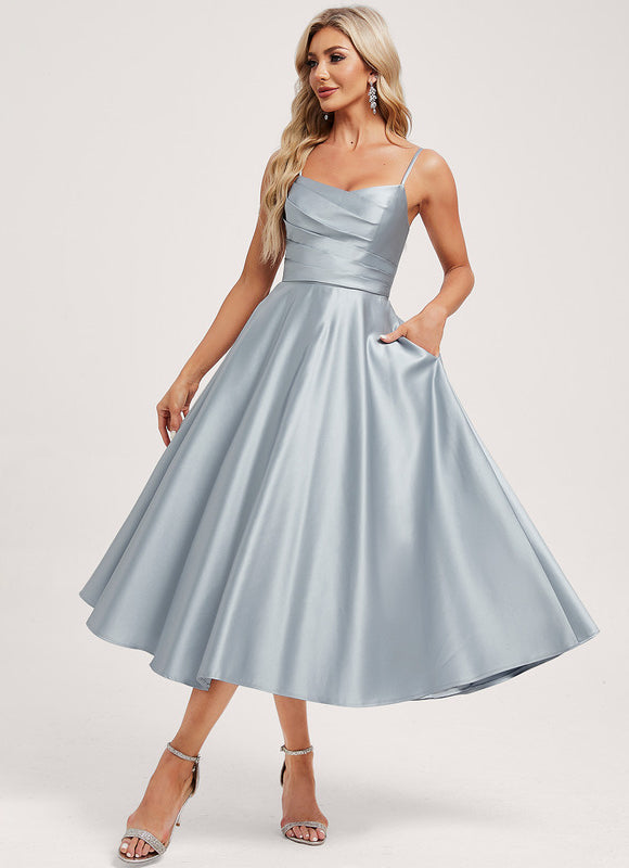Robe Pastel Bleu Col V Longueur Mollet - gallery 2