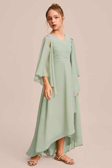 Robe Pastel Verte Trapèze Col V Junior
