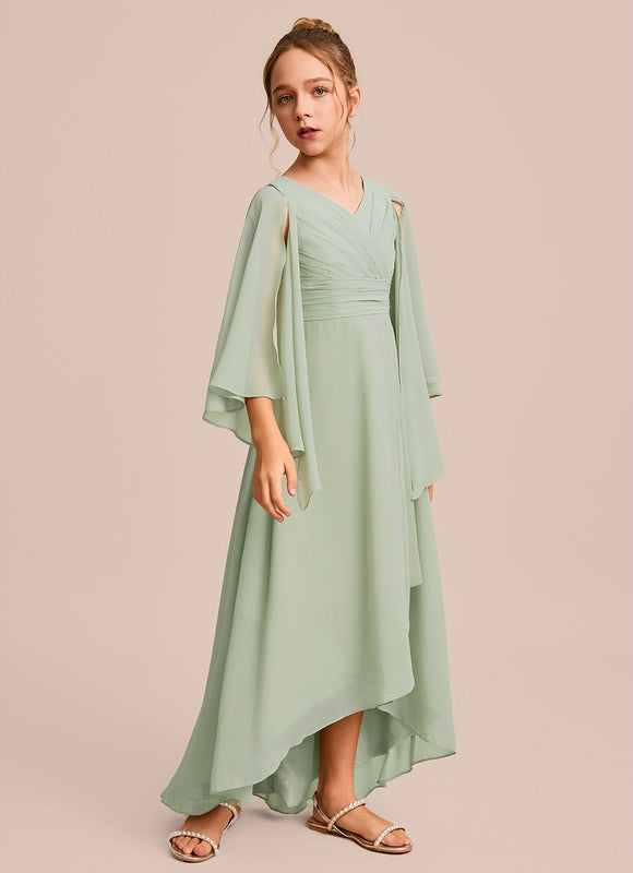 Robe Pastel Verte Trapèze Col V Junior