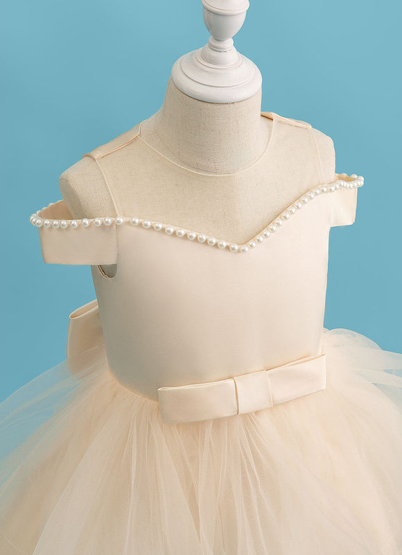 Robe Pastel Crème En Satin Tulle Pour Fille - gallery 2