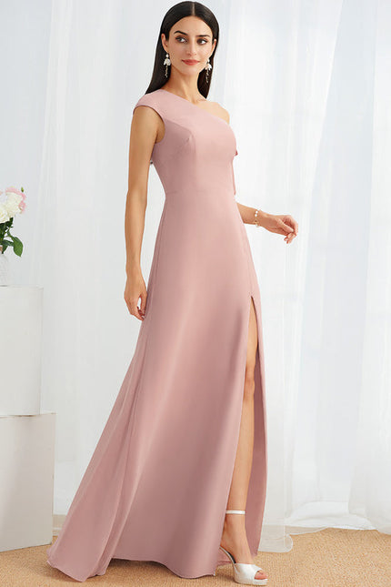 Robe Pastel Rose Décolleté Asymétrique Élégante - gallery 4
