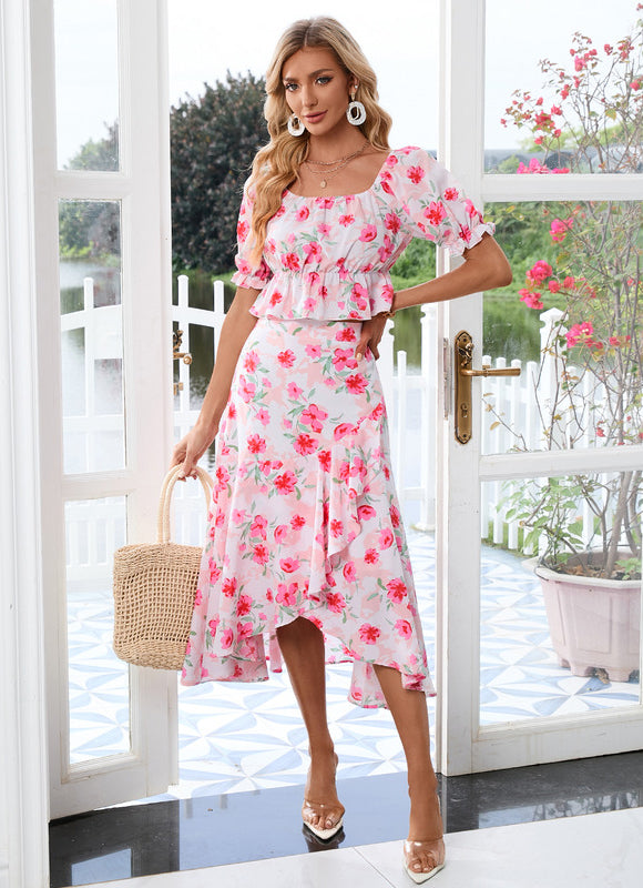 Robe Pastel Fleurie Rose Midi Deux Pièces - gallery 4