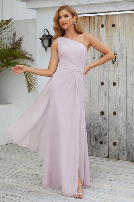 Robe Pastel Bleu Décolleté Asymétrique Longue - gallery 2