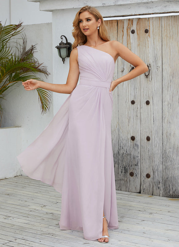 Robe Pastel Bleu Décolleté Asymétrique Longue - gallery 2