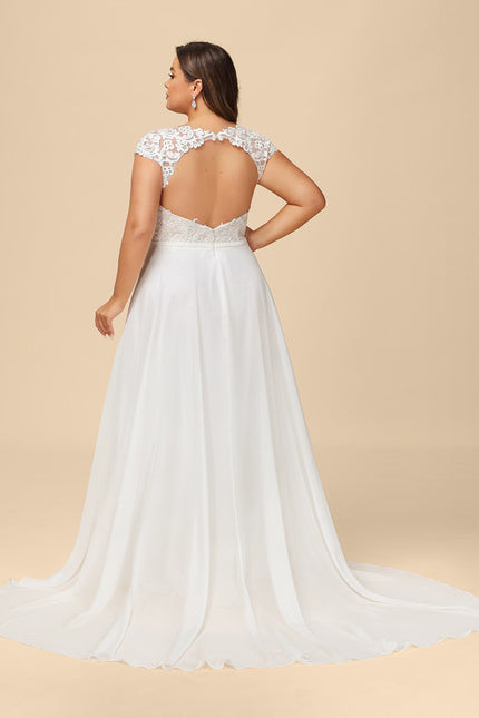Robe Pastel Blanche Col V Traîne Dentelle - gallery 8