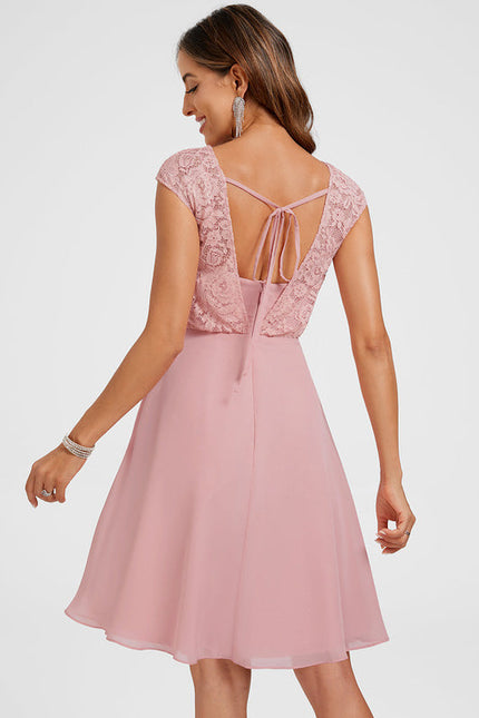 Robe Pastel Rose Col Rond Trapèze - gallery 5