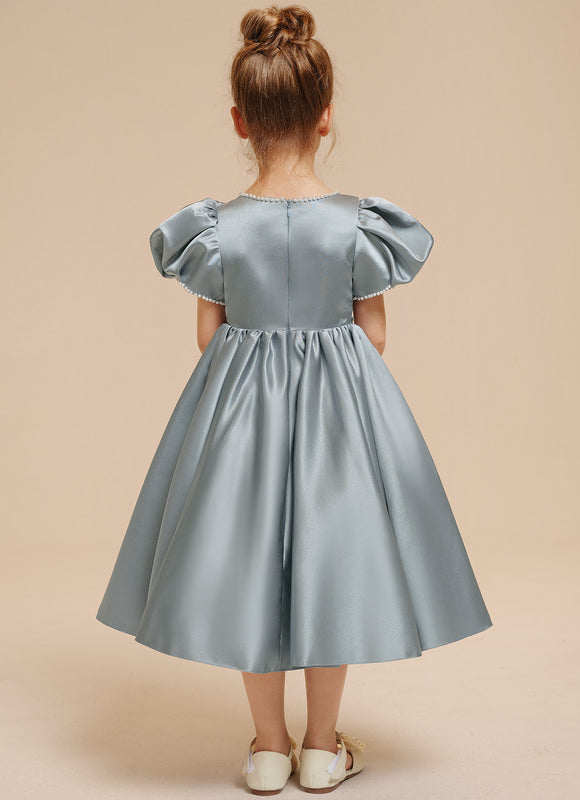 Robe Pastel Bleu Ciel Trapèze Satin - gallery 3