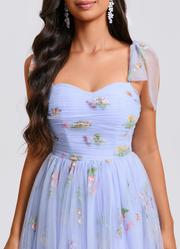 Robe Pastel Bleue Col Cœur Fleurie - gallery 6
