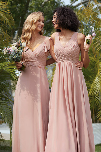Robe Pastel Rose Demoiselle D'Honneur À Volants - gallery 5