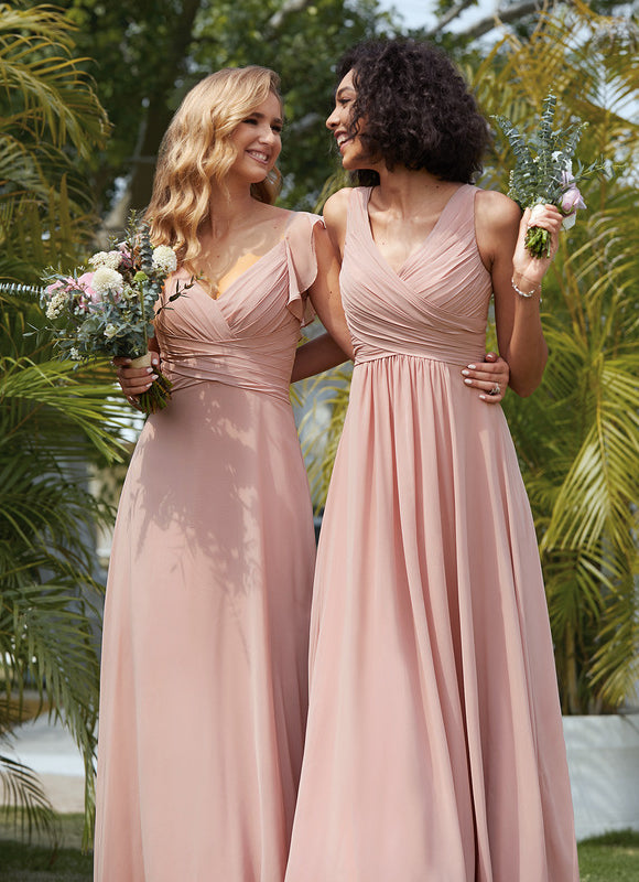Robe Pastel Rose Demoiselle D'Honneur À Volants - gallery 5