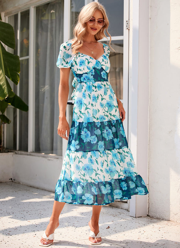 Robe Pastel Bleu Floral Col Cœur - gallery 2