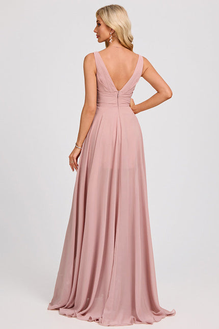 Robe Pastel Rose Col V Traîne Plis - gallery 1