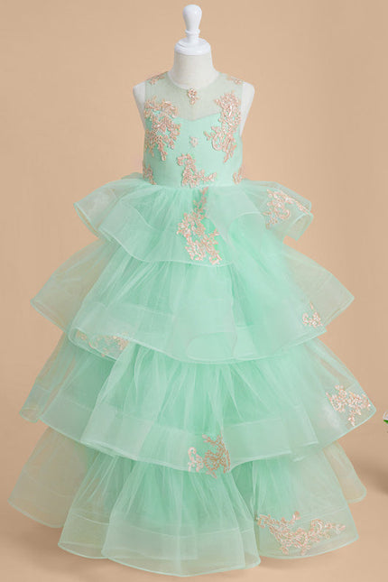 Robe Pastel Fille Turquoise Princesse Tulle - gallery 1