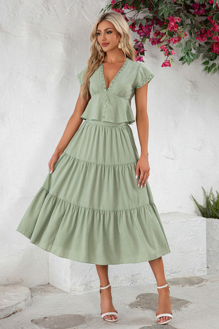 Robe Pastel Vert À Volants Midi - gallery 4