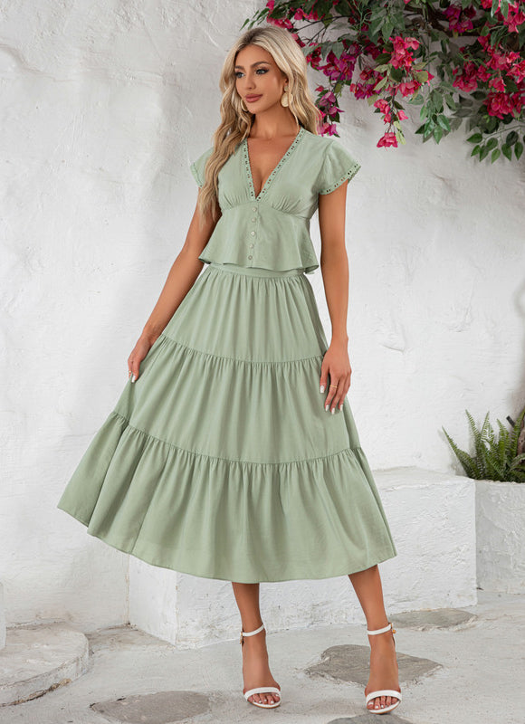 Robe Pastel Vert À Volants Midi - gallery 4