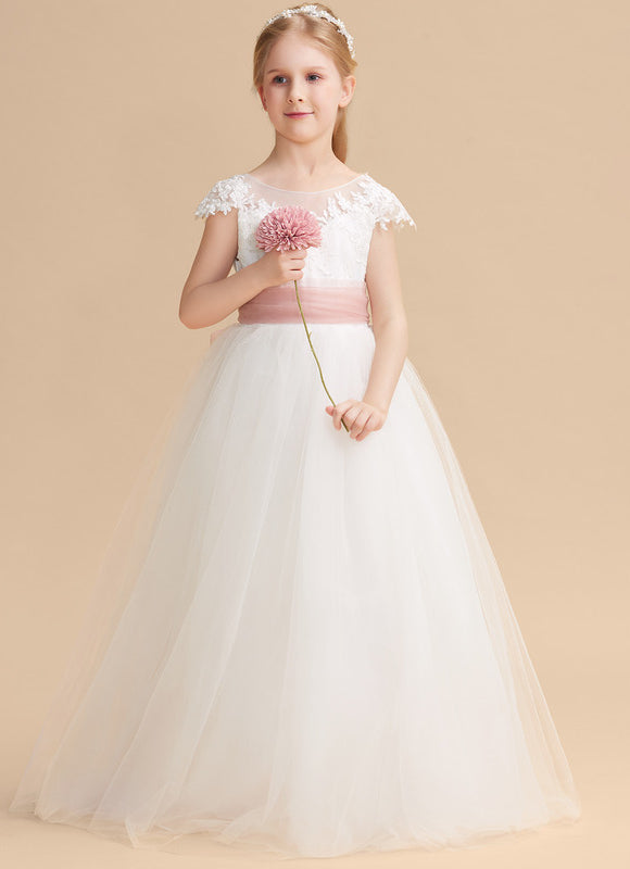 Robe Pastel Blanche Avec Ceinture Rose - gallery 6