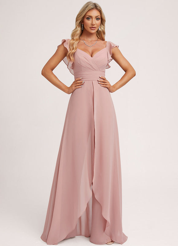Robe Pastel Rose Demoiselle D'Honneur Volants - gallery 2
