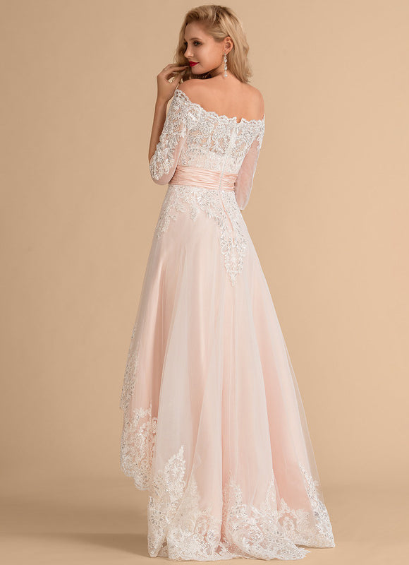 Robe Pastel Saumon Asymétrique Dentelle Chic - gallery 6