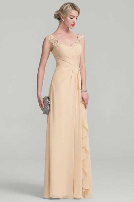 Robe Pastel Beige Dentelle Trapèze Longue - gallery 2