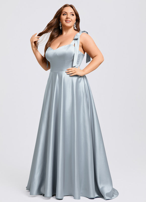 Robe Pastel Bleu Clair Col Cœur Satin - gallery 7
