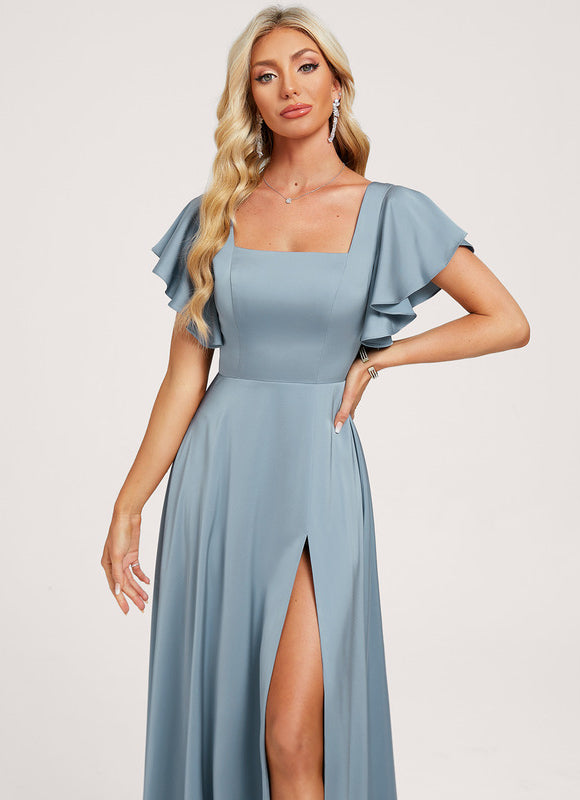 Robe Pastel Bleu Col Carré Volants - gallery 3