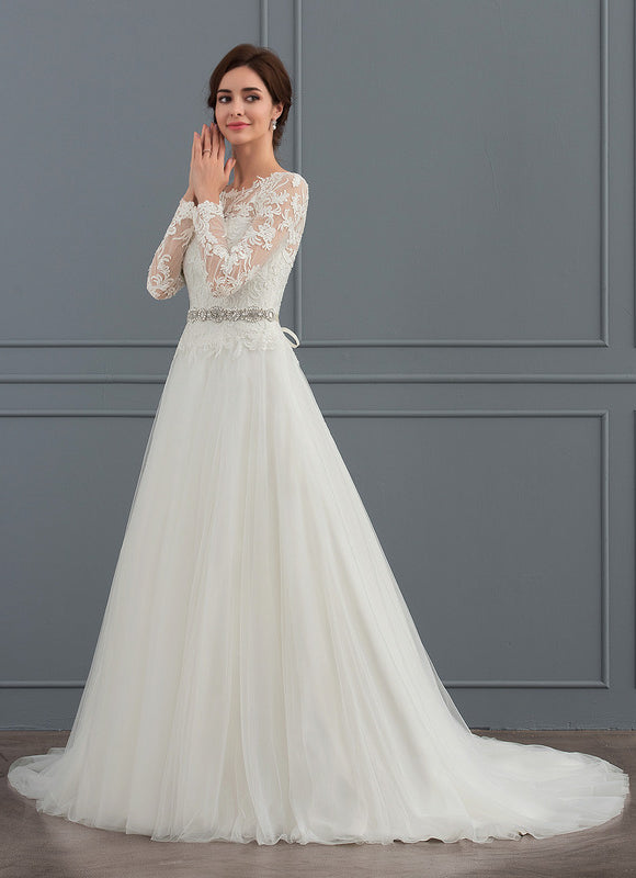 Robe Pastel Élégante Blanche Tulle Dentelle - gallery 2