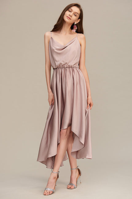Robe Pastel Beige Col Bénitier Asymétrique - gallery 4