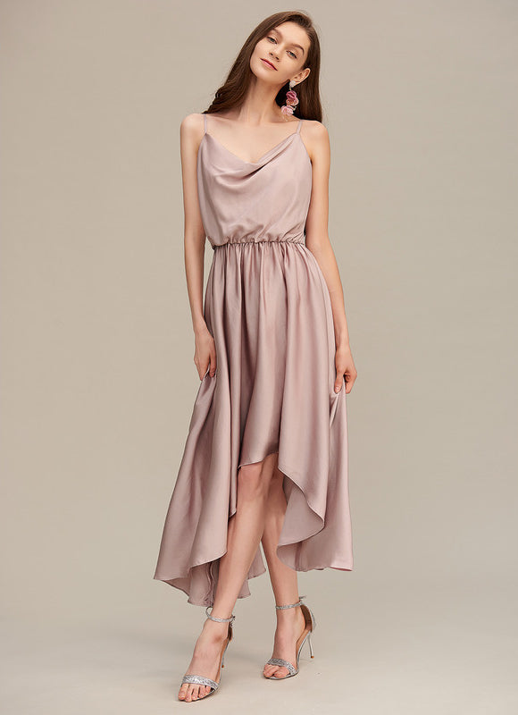 Robe Pastel Beige Col Bénitier Asymétrique - gallery 4
