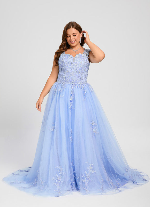 Robe Pastel Bleu Col Cœur Traîne Tulle - gallery 8