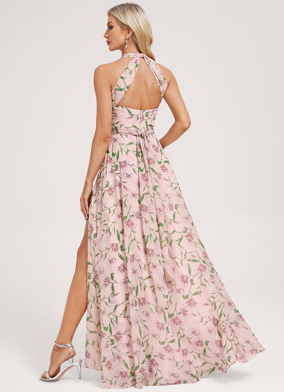 Robe Pastel Rose Trapèze Décolleté Col V - gallery 4