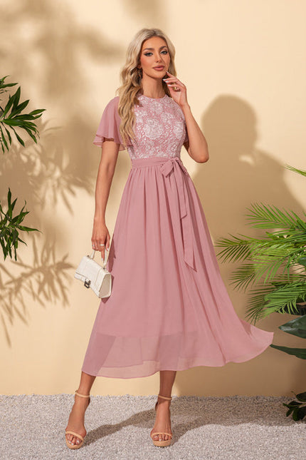 Robe Pastel Rose Col Rond Trapèze Midi
