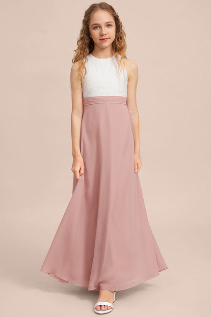 Robe Pastel Rose Demoiselle D'Honneur Col Rond - gallery 1