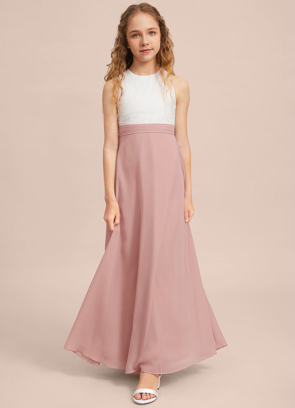 Robe Pastel Rose Demoiselle D'Honneur Col Rond - gallery 1
