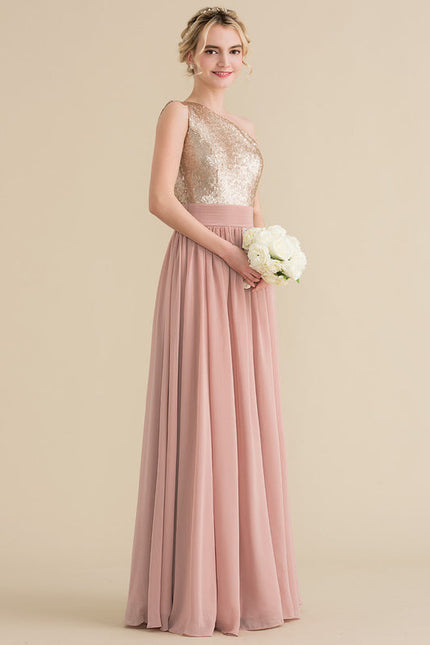 Robe Pastel Rose Décolleté Asymétrique Élégante - gallery 2