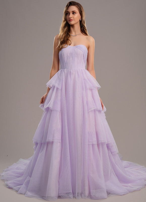 Robe Pastel Lilas Col Cœur Tulle Élégante - gallery 1