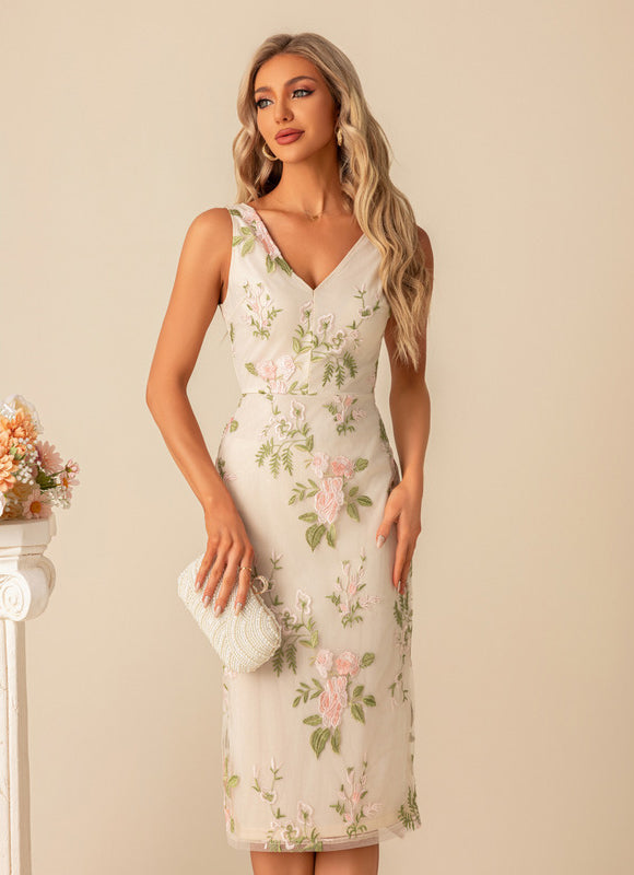 Robe Pastel Col V Longueur Genou Floral