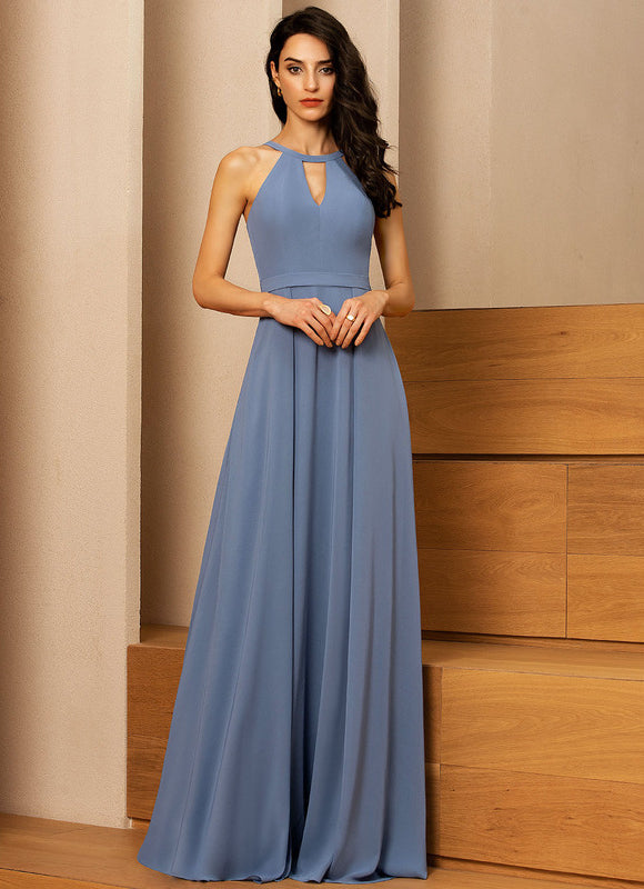 Robe Pastel Bleu Col Rond Longueur Sol - gallery 1