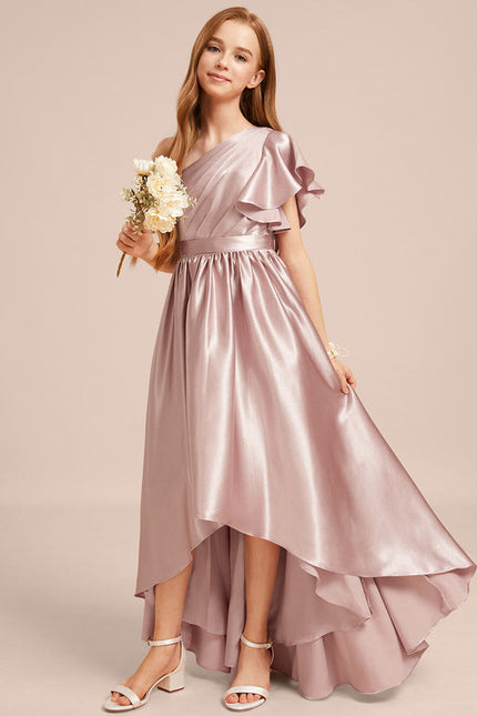 Robe Pastel Rose Décolleté Asymétrique Satin