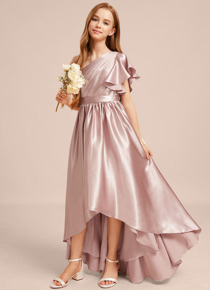 Robe Pastel Rose Décolleté Asymétrique Satin
