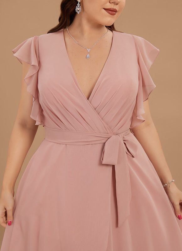 Robe Pastel Bleu Asymétrique Col V Volants - gallery 6