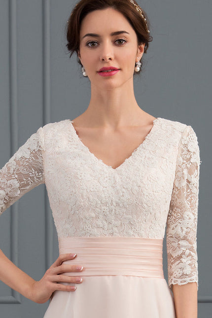 Robe Pastel Rose Col V Traîne Moyenne - gallery 4