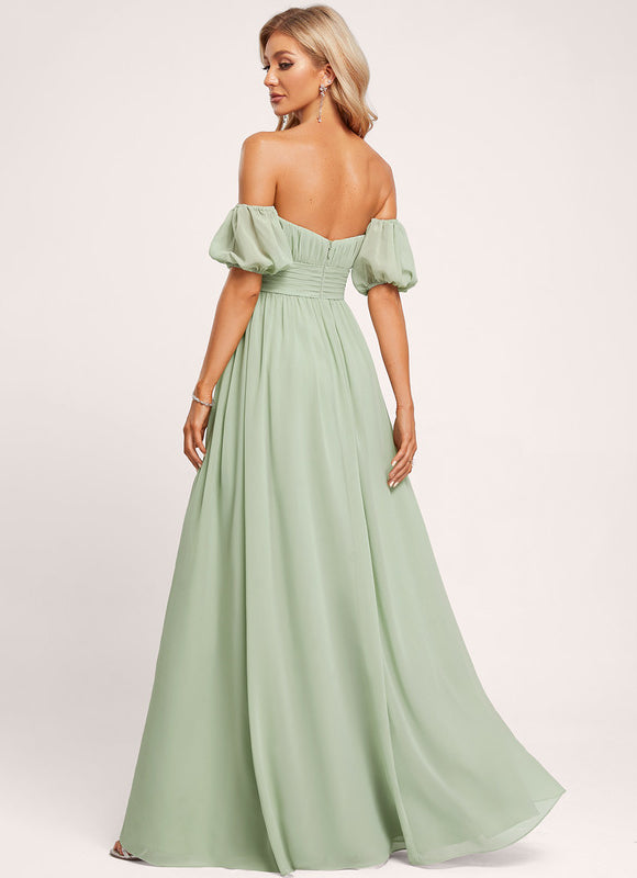 Robe Pastel Verte Épaules Dénudées Longue - gallery 1