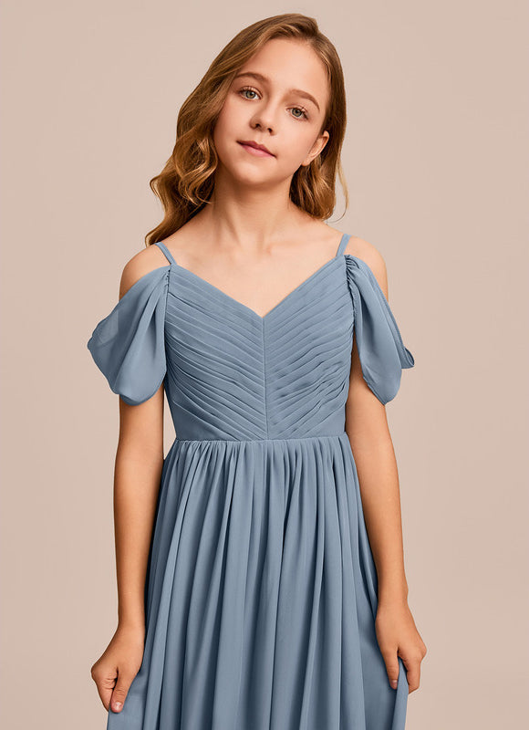 Robe Pastel Bleu Décolleté Épaules Ras Du Sol - gallery 4