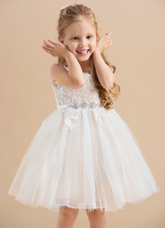 Robe Pastel Blanche Col V Dentelle Tulle - gallery 9