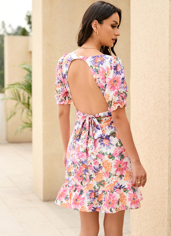 Robe Pastel Fleurie Col Cœur Mini - gallery 1