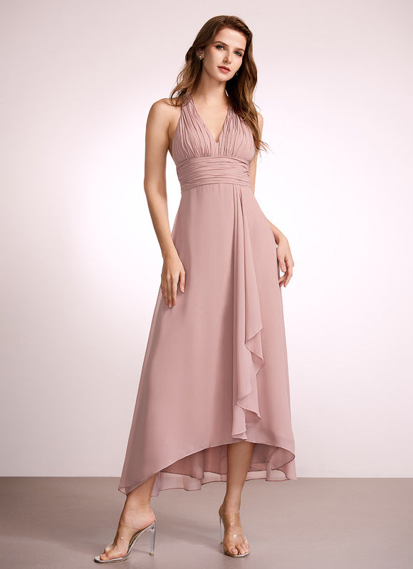 Robe Pastel Verte Col V Asymétrique - gallery 3