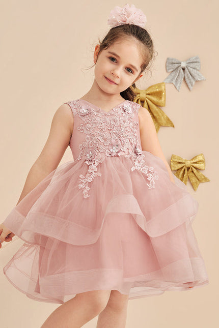 Robe Pastel Rose En Tulle Avec Dentelle - gallery 1