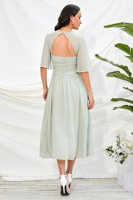 Robe Pastel Rose Col V Trapèze Midi - gallery 4