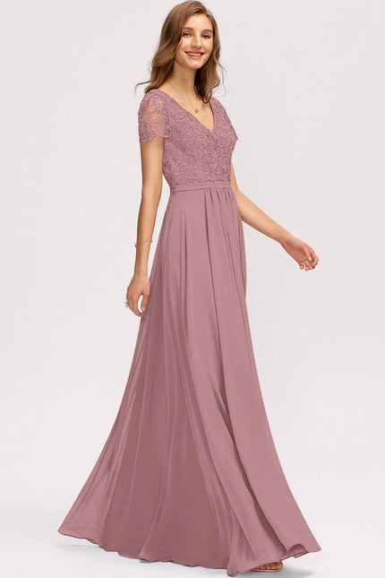 Robe Pastel Rose Mousseline D'Honneur Col V. - gallery 4